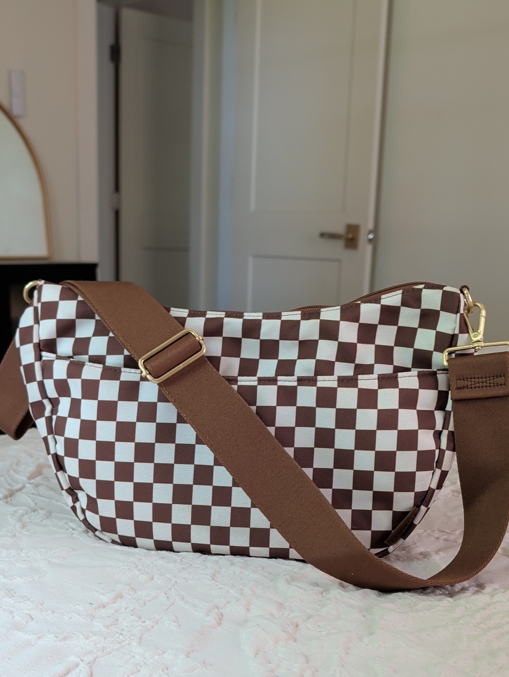 Canvelle Checkered Brown Crossbody